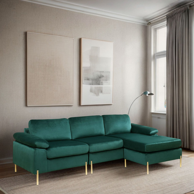 Seph Velvet Sectional, Green Velvet