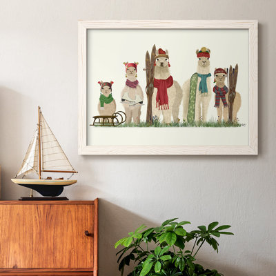 Llama Family Winter Sports, reproduction d'art sur toile encadrée