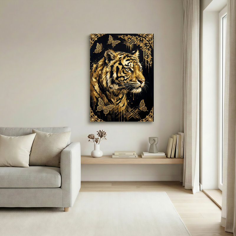 Ensemble de 1 tableau sur toile Tigre doré, H 48 po x l 36 po, Toile tendue