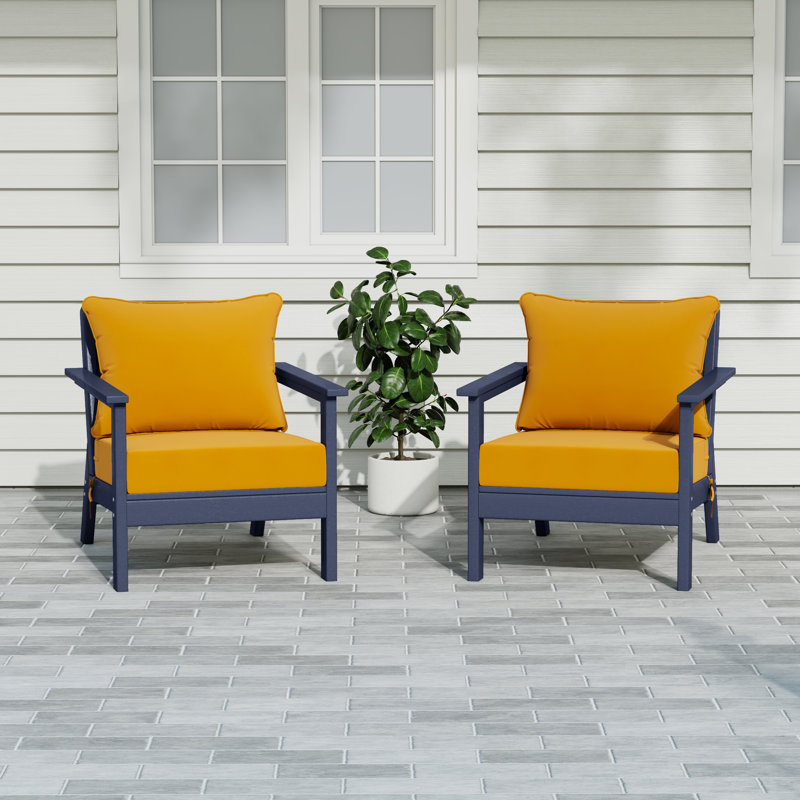 Chaise profonde avec coussins (ensemble de 2), Marine, Jaune