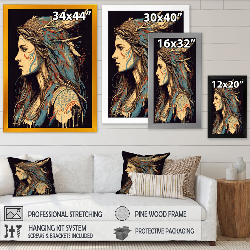 Crocett, portrait d'une femme bohémienne II sur toile, H 20 po x l 12 po x P 1 po, Cadre photo noir