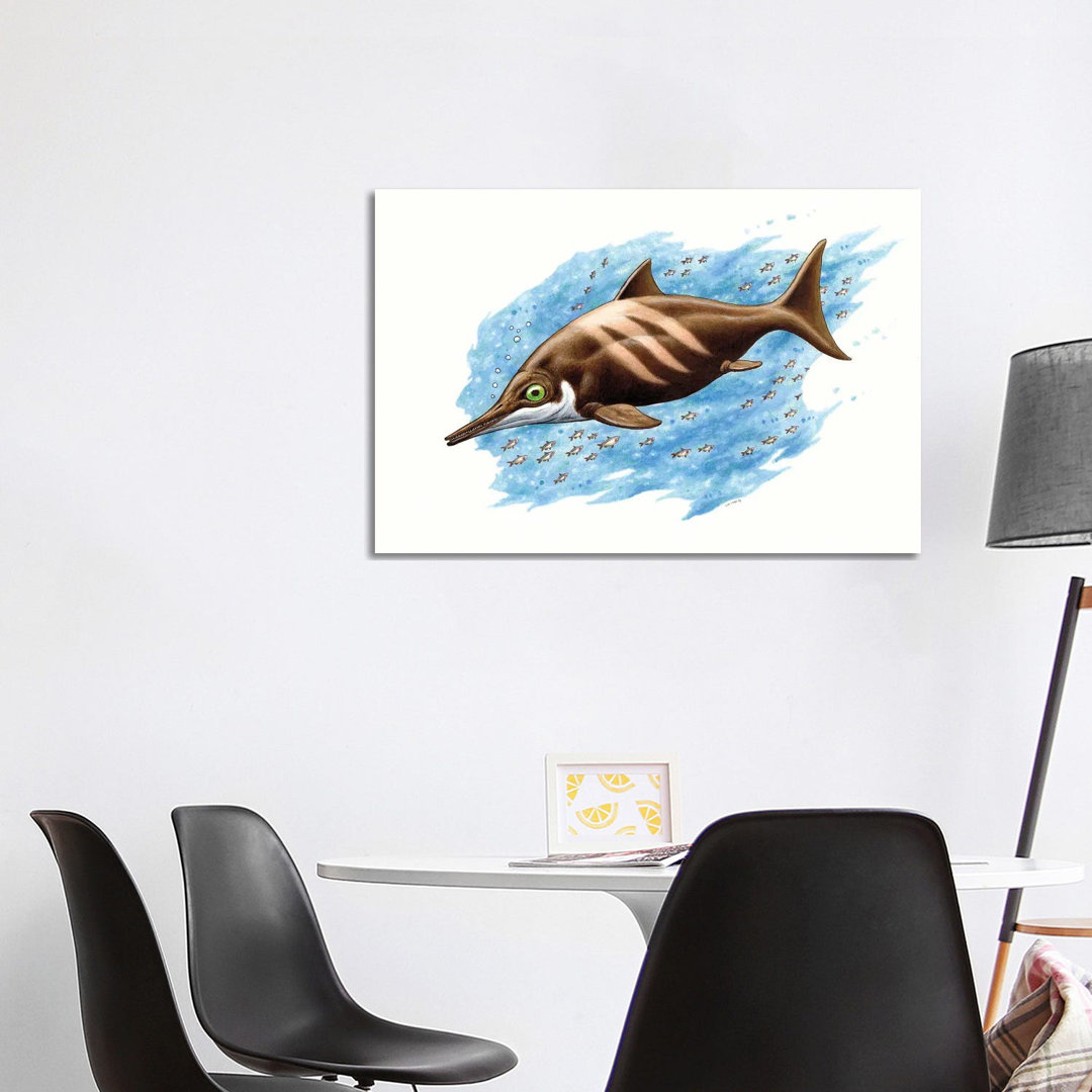 Ichthyosaurus auf weißem Hintergrund von Esther Van Hulsen - Galerieverpackte Leinwand Giclée auf Leinwand ohne Rahmen