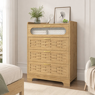Wide drawer double four drawer wooden chest multi storage unit for bedroom nursery kids room hallway living room