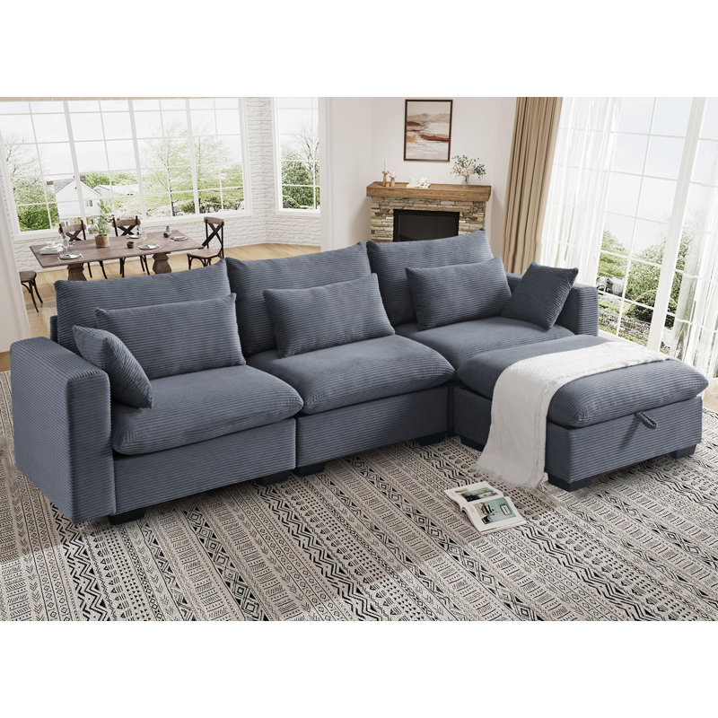 Canapé modulaire en velours côtelé avec rangement 120,5 po Weinréo, Gris foncé