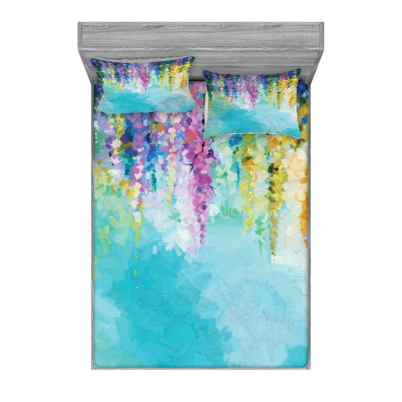 Microfiber Floral Sheet Set, Queen Sheet Set with Fitted Sheet