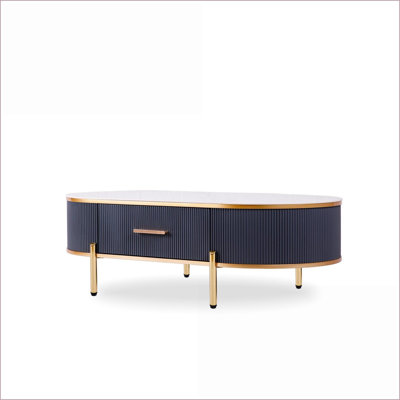 Table basse moderne en pierre blanche / grise frittée avec accents dorés