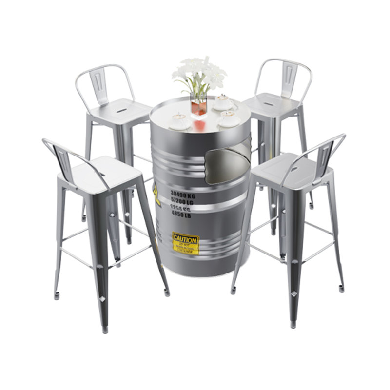 Ensemble de salle à manger de style industriel avec chaises hautes et table à seau L 23,7 x l 23,7, Ensemble repas 5 pièces
