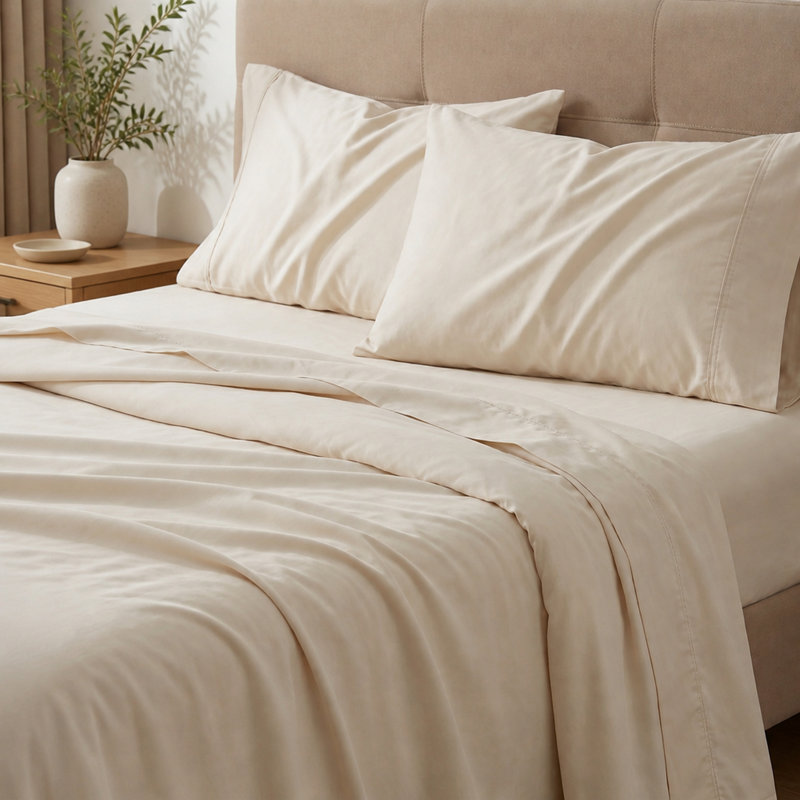 Ensemble de draps en microfibre et bambou hypoallergéniques avec confort rafraîchissant, White