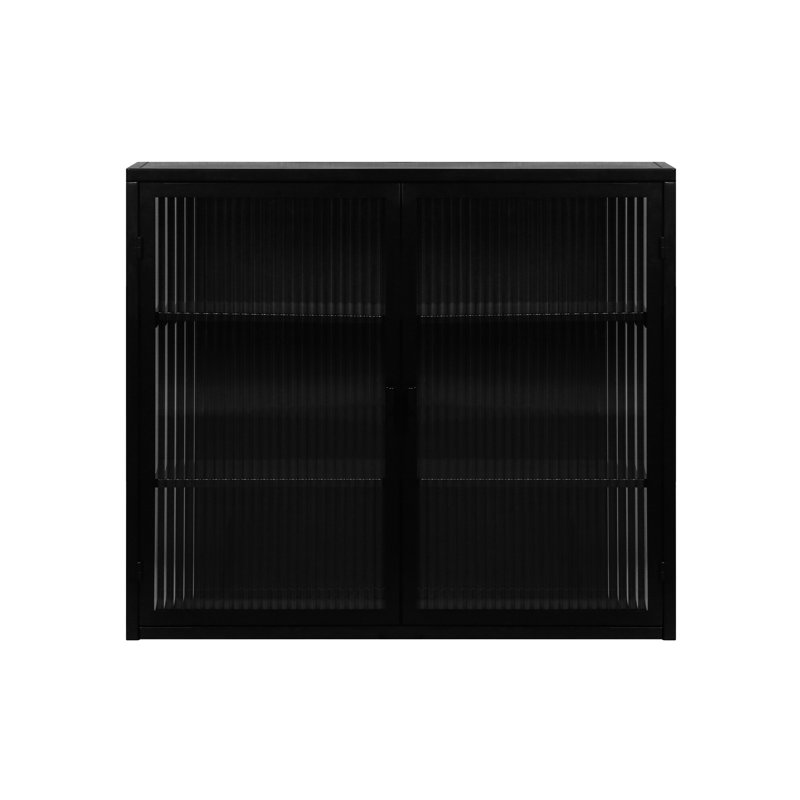 Armoire noire avec trois rangements en verre trempé et de forme simple, pour diverses pièces, Noir
