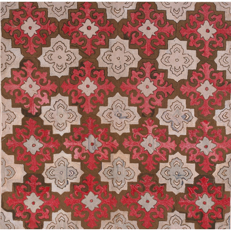 Antique American Hooked Rug America Geometric Hand-Woven
