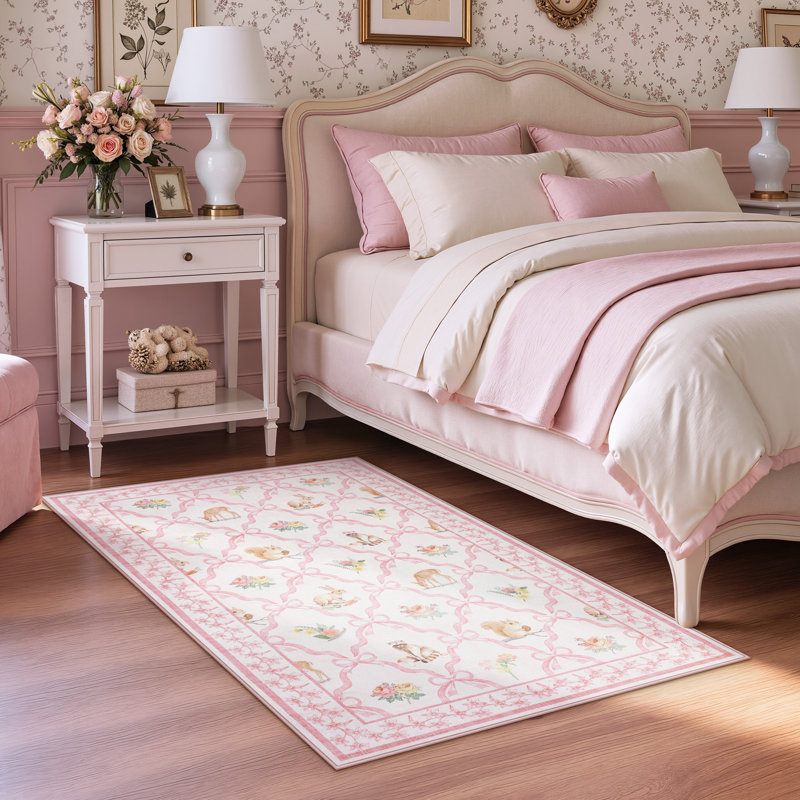 Tapis de style marocain pour animaux 3 x 5/5 x 7, Rose, Rectangulaire 3 pi x 5 pi