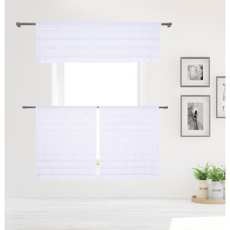 Rideau de cuisine rayé en coton sur mesure 58 ", Blanc/argenté
