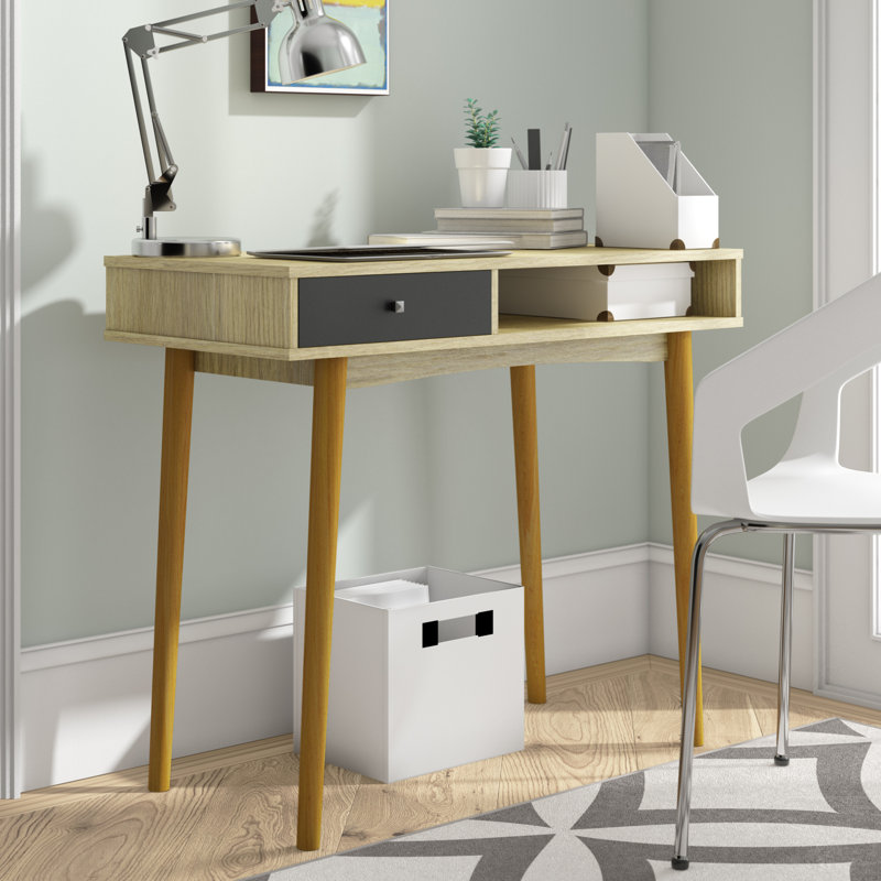 Maze Solid Wood Base Writing Desk, Oak/Grey