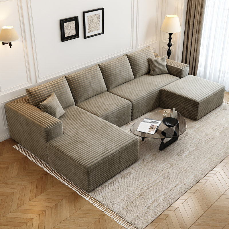 Canapé modulaire Simonsen Boneless, Face à la gauche, Tissu velours côtelé moelleux Camel