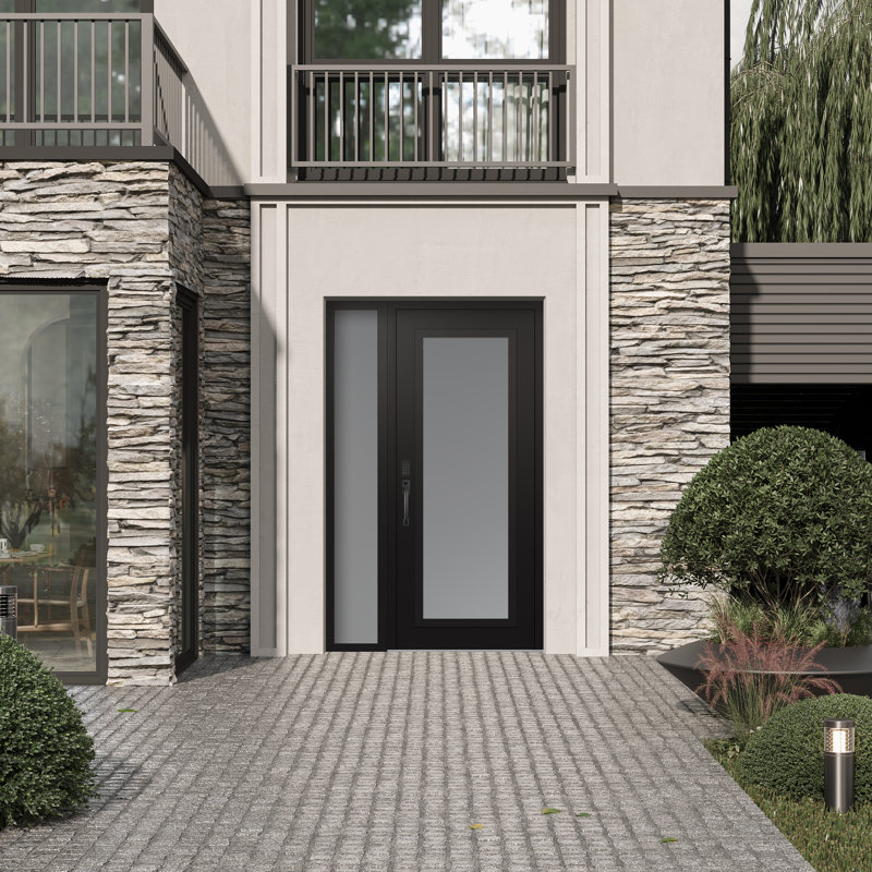 Panneau d'entrée en verre noir givré noir / blanc avec porte d'entrée latérale pré-montée Sidelite, Oui