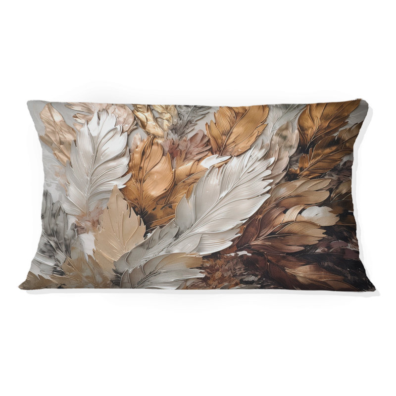 Coussin doré à imprimé de plumes dorées Extravaganza IV, H 12 po x l 20 po, Rectangulaire