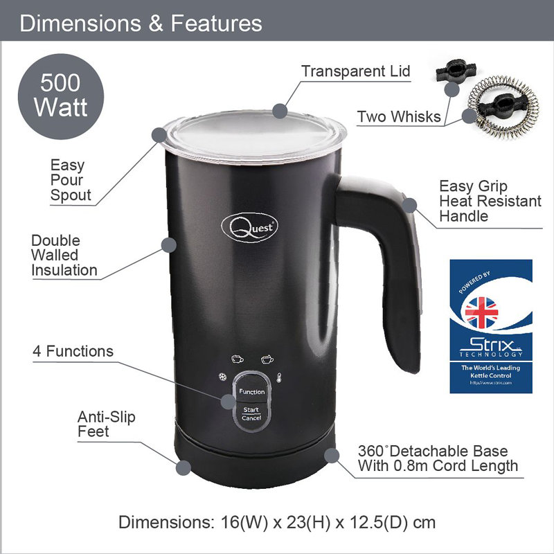 Quest Automatic Milk Frother, Black