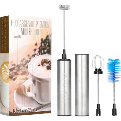 Mélangeur à mousseur à lait multi-usage KitchenGuri Premium USB-C - 3 fouets, moteur à haute vitesse, parfait pour le cappuccino, le café au lait, le chocolat chaud - résistant à la chaleur, matériaux de qualité alimentaire