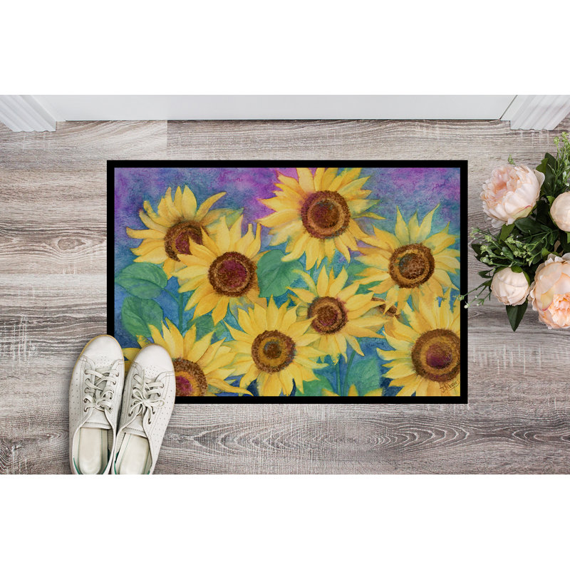 Paillasson d’extérieur antidérapant tournesols et mauves Donelle, Rectangle 2 pi x 3 pi