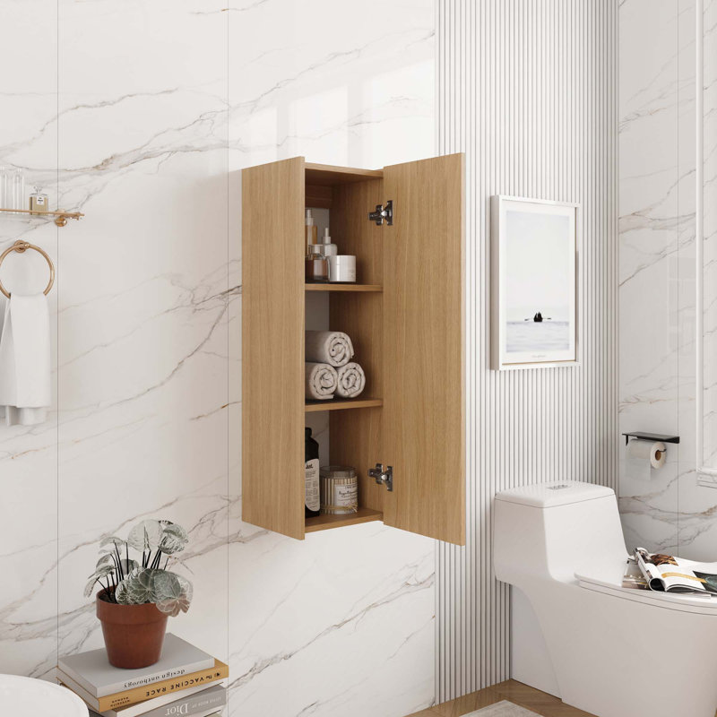 Petite armoire murale de 12 pouces avec porte à fermeture douce pour petite salle de bain, bureau, rangement, Chêne