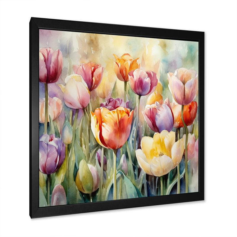 Jardin des tulipes - art mural tulipe, Cadre simple noir, H 16 po x l 16 po x P 1 po