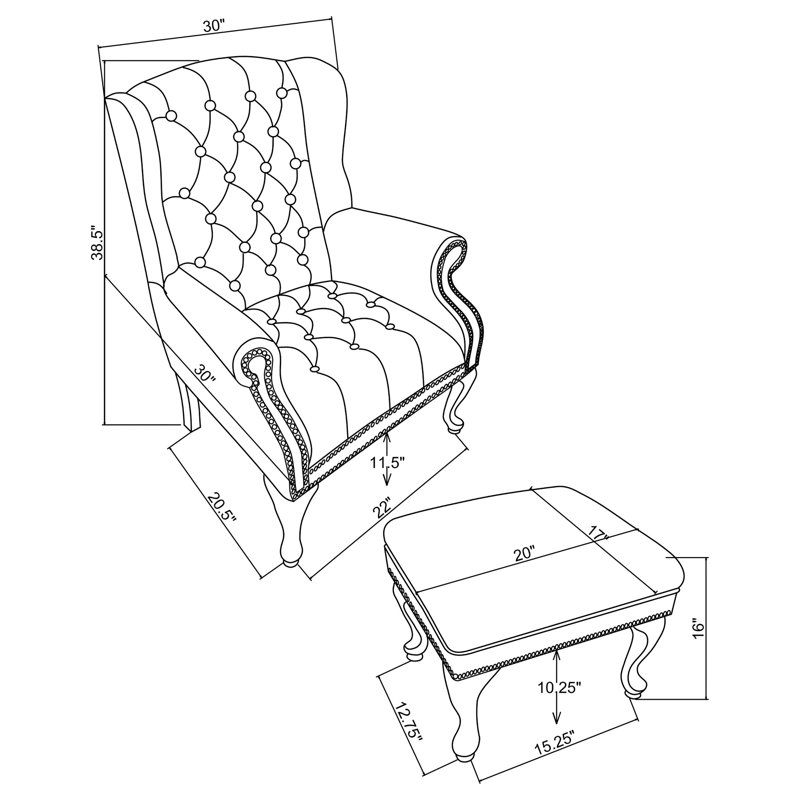 Upholstered Wingback Chair with Ottoman