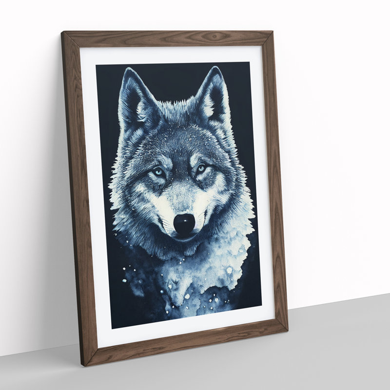 Winter Wolf Art No.1 - Wall Art, 66cm H x 48cm W, Walnut Framed Paper, White