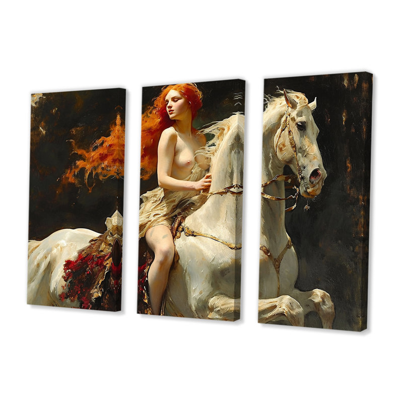 «Wild Lady Godiva On White Horse - Modern Art», ensemble d'art mural, Toile tendue, H 40 po x l 60 po x P 1 po