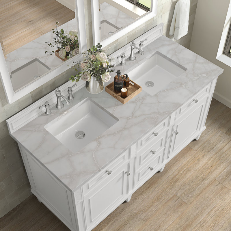 Lorelai 60'' Double Bathroom Vanity with Top, Bright White, Arctic Fall, 8" Widespread
