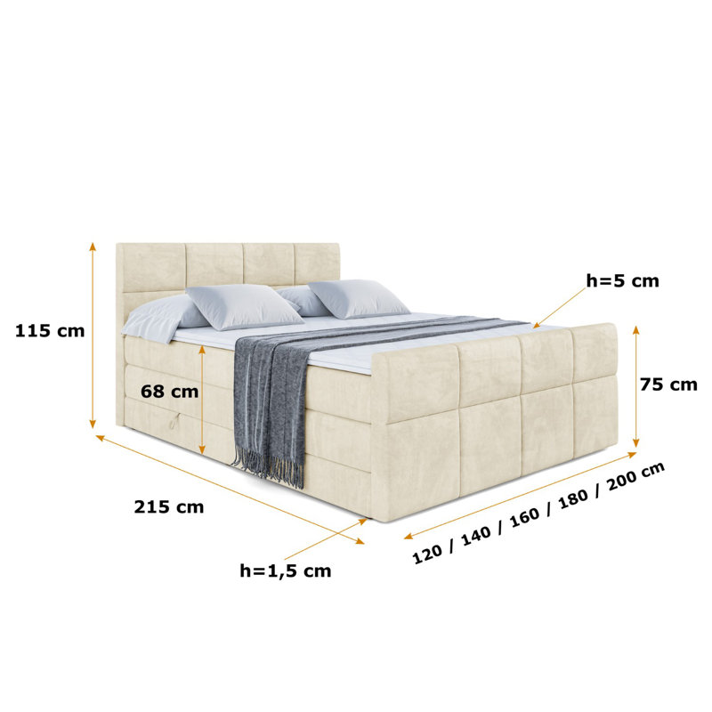 Bed with Mattress, 120cm W x 200cm D, Beige