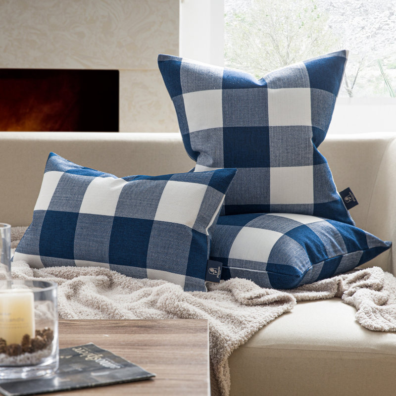 Coussin Buffalo, Bleu / blanc