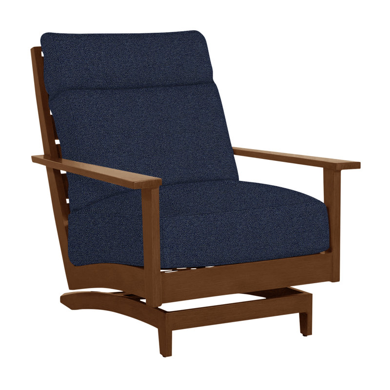 Kennebunkport Wrought Aluminum Outdoor Spring Lounge Chair, Oak, No welt + Standard fill, Intermix Indigo