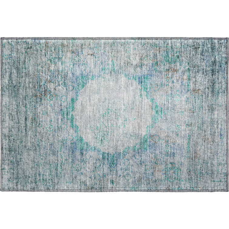 Premium Machine Washable Prisco Teal Rug