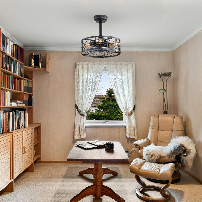 Ventilateur de plafond noir en cage 16,5 "avec lumière et télécommande Stryder