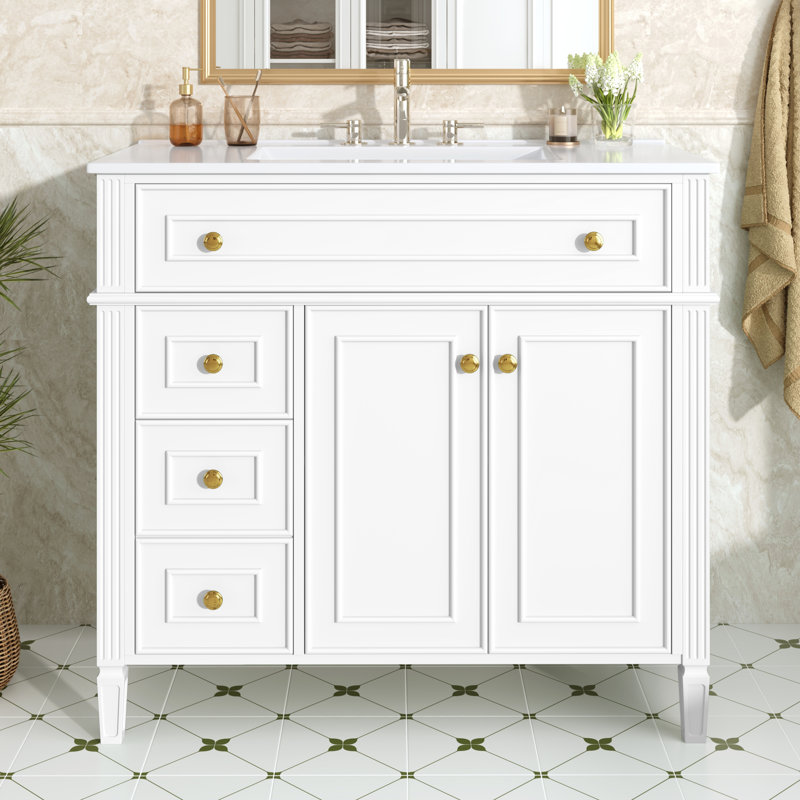 36 Inch Bathroom Vanity with Sink, White, 36