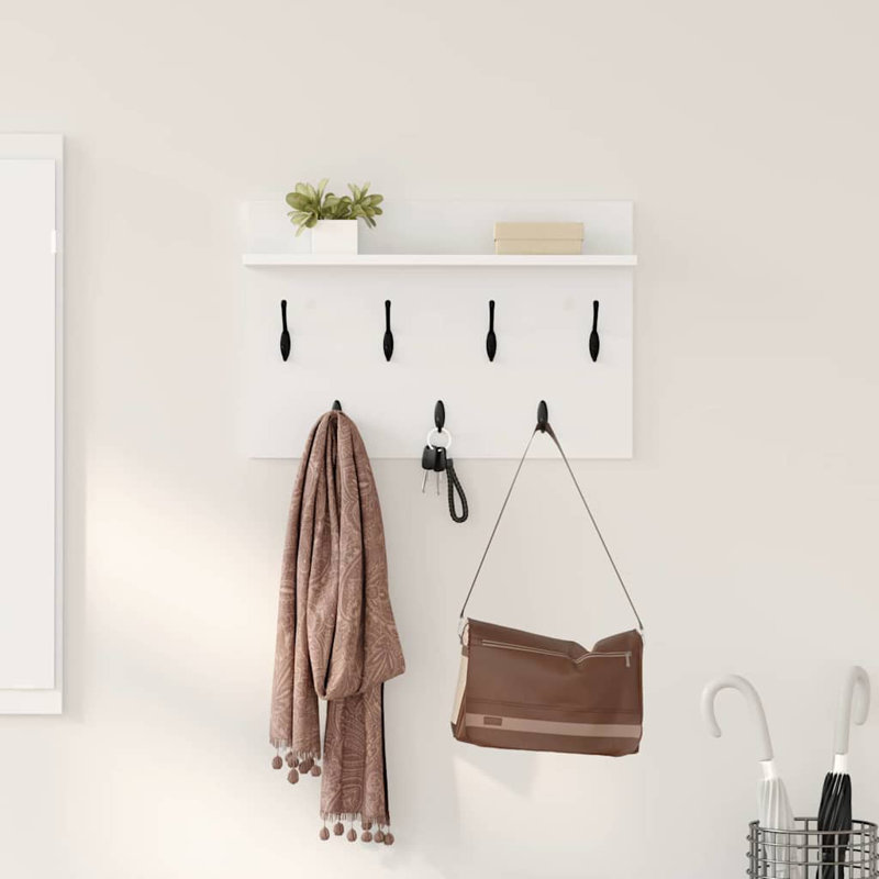 Wall-Mounted Coat Rack With Shelf 60 X 40 X 12 Cm, White