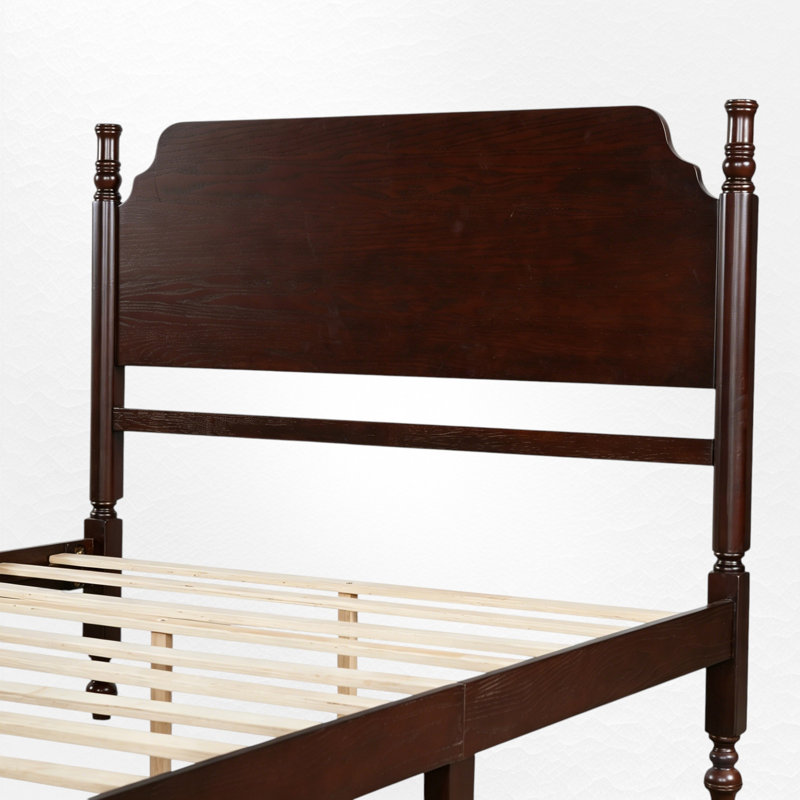 Wood Platform Bed Four Poster Bed, Full, Dark Walnut