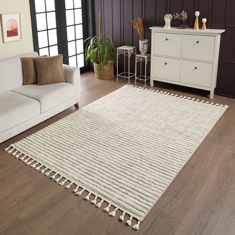 Ruprecht Beige Waves Shag Area Rug, Rectangle 5'7" x 7'3"