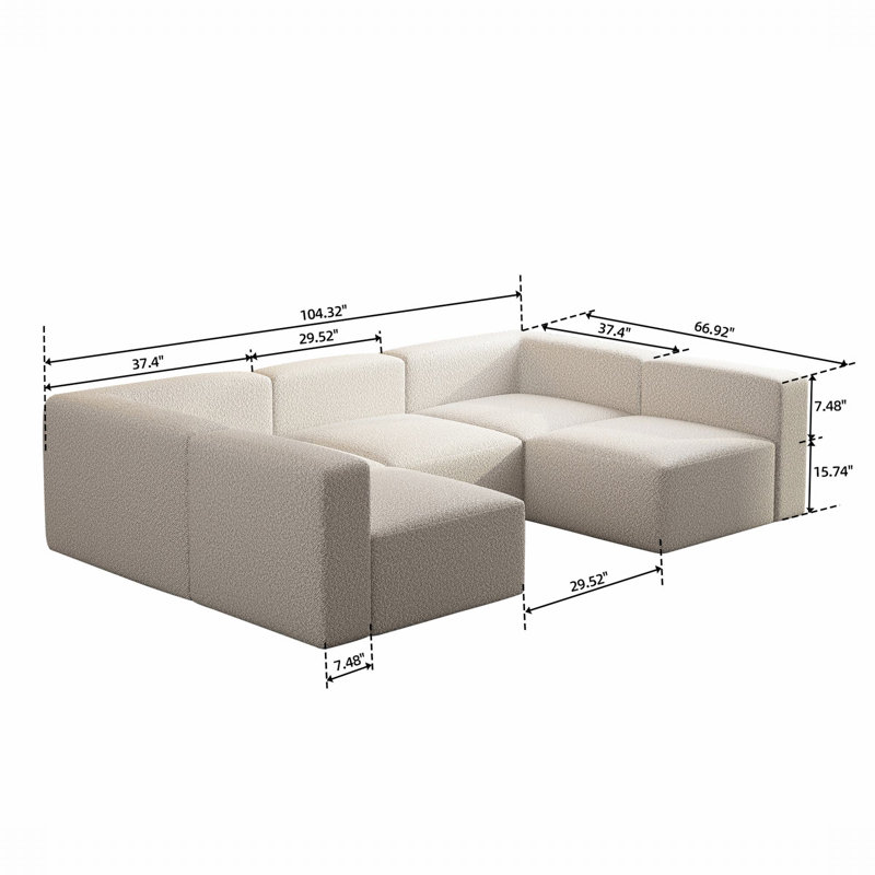 Modular Sectional Sofa Sleeper Couch, White Boucle