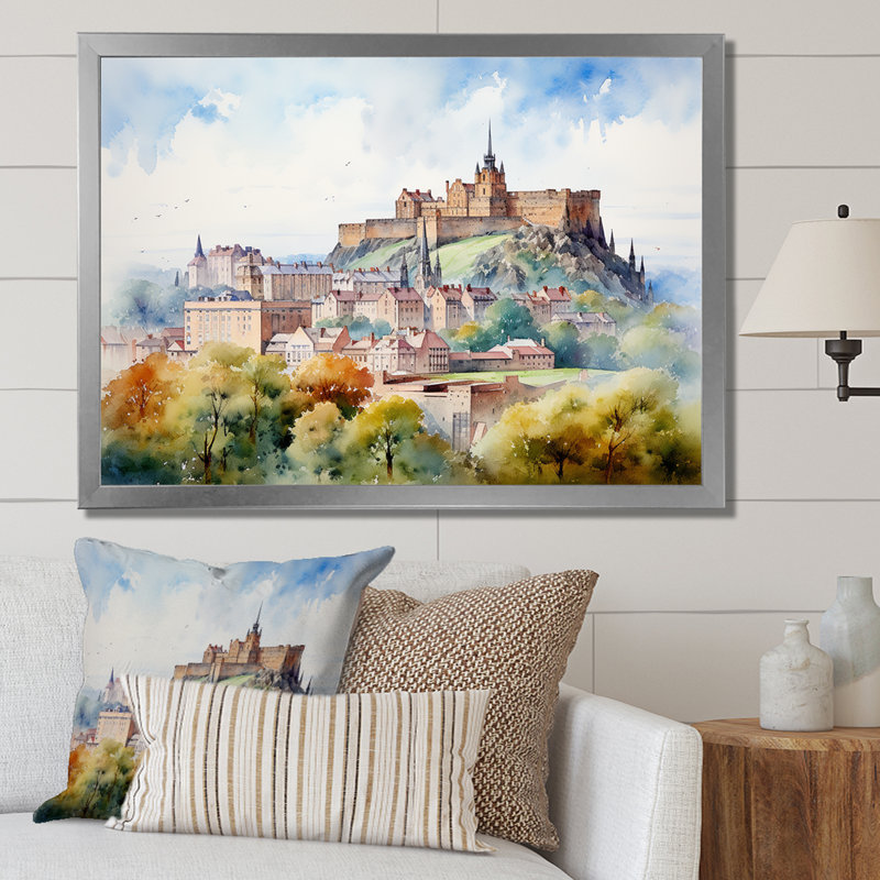 Art mural forteresse médiévale en Angleterre II, Cadre flottant noir, H 24 po x l 32 po x P 1 po