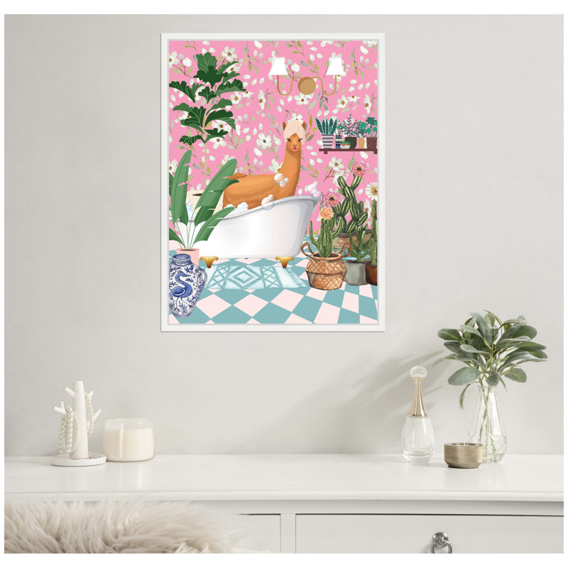 «Maximalist Llama Bath» par Honey Island Studio, reproduction d'art sur toile encadrée