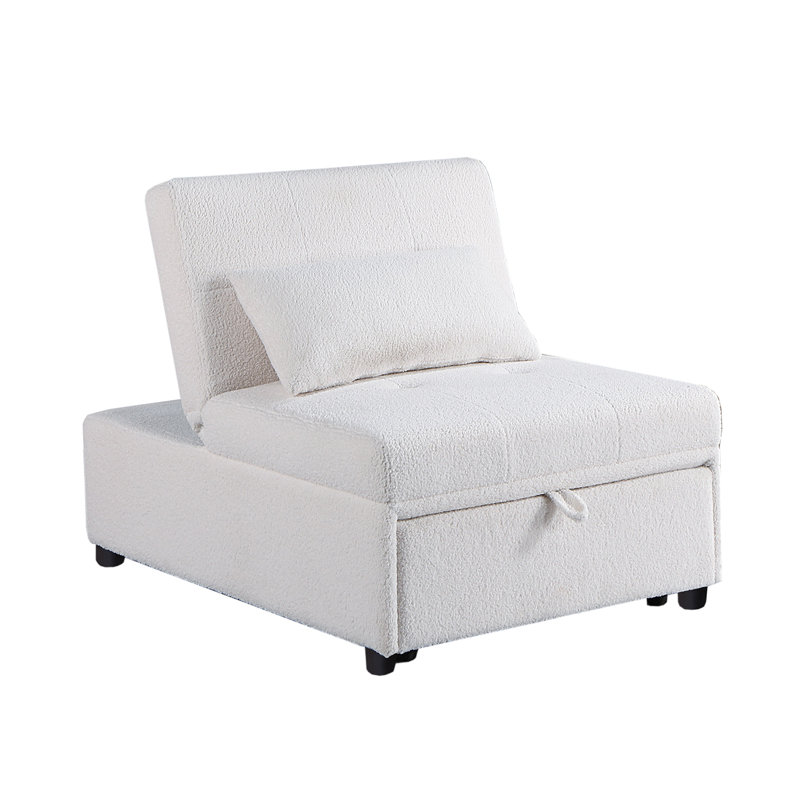 Sherpa Fabric Upholstered Sleeper Sofa Chair, White Fabric