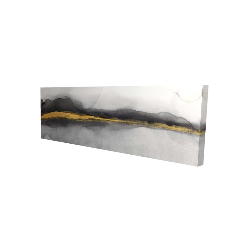 Toile abstraite à rayures dorées - formes, chambre à coucher, décor blanc, H 16 po x l 48 po
