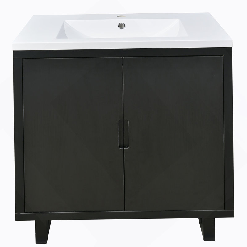 Ensemble de meuble-lavabo 30 po avec lavabo, armoire combinée et meuble de rangement pour salle de bain, Noir