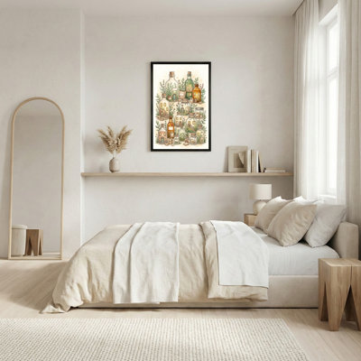 Art sur toile, bouteilles en verre avec petites maisons et fenêtres brillantes