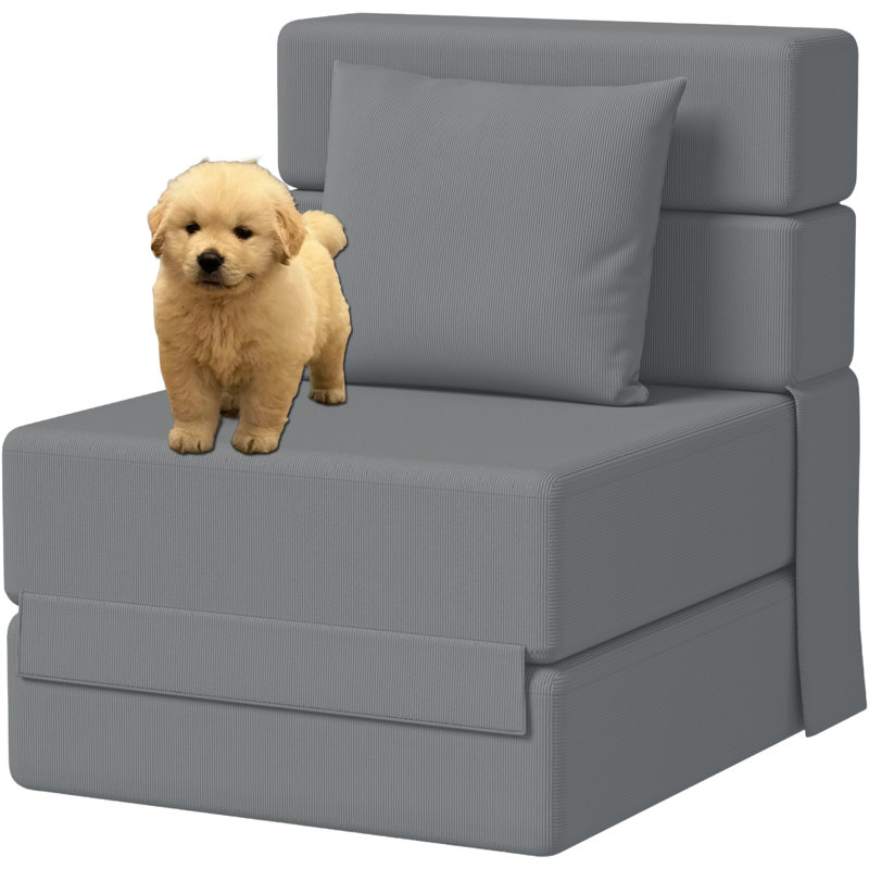 Canapé modulaire simple à compression simple pliable convertible, Velours côtelé gris