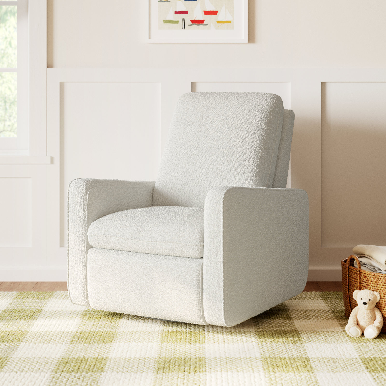 Teddi Swivel Nursery Chair, Ivory Boucle