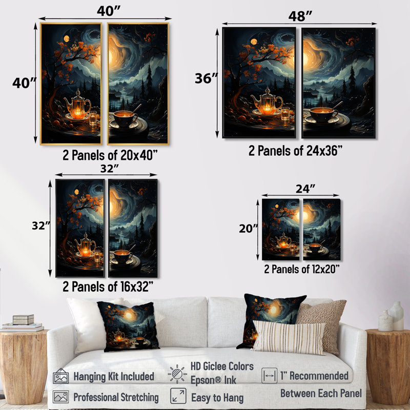Café, paysage de rêves infusés - décoration murale traditionnelle, 20" H x 24" W, Impression encadrée flottante, Gold