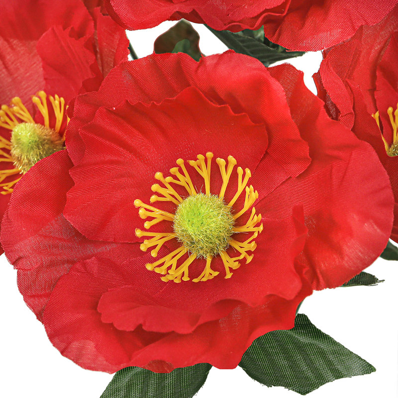 Artificial Poppy Flower Bush, Red