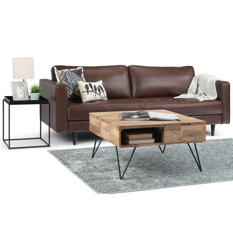 Hunter 32"W Solid Mango Wood and Metal Industrial Square Lift Top Coffee Table with Hidden Storage and Dual Lift Tops
